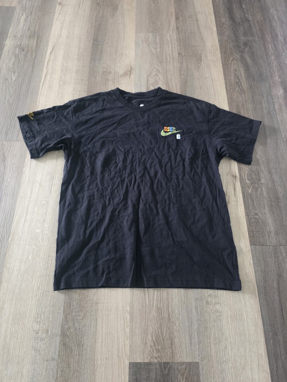 Nike Black Short-Sleeve Tee with Multicolor Swoosh Size M